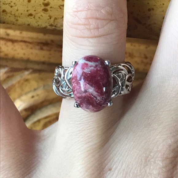 Norwegian Thulite Sterling Silver Ring - Picture 1 of 8